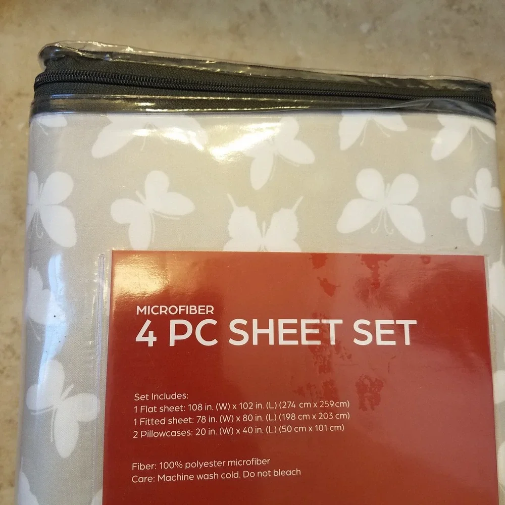 Real Living Sunwashed Bohemia 4pc KING Sheet Set Microfiber Soft Butterflies NEW